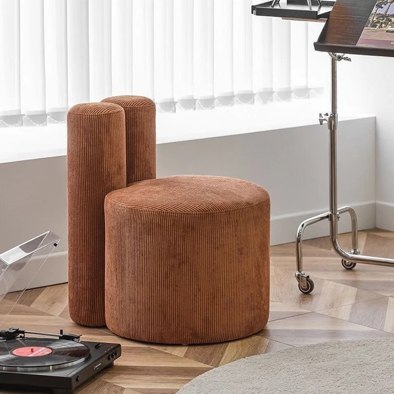 Contemporary Nordic Rabbit Ears Cylinder Corduroy Pine Vanity Stool Backrest Armless For Bedroom