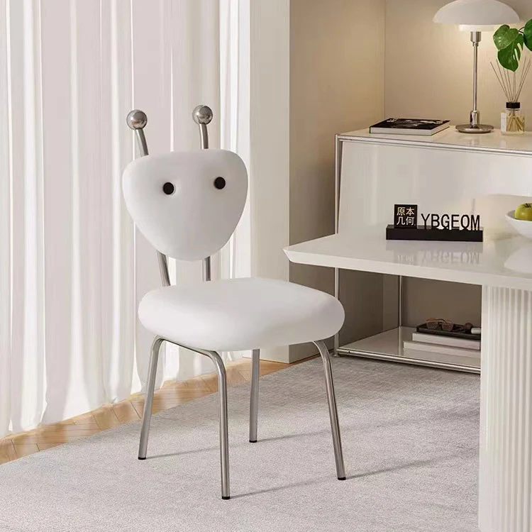 Contemporary Creative Faux Leather & Sherpa Fabric Carbon Steel Stainless Steel Ant-Shaped Square Swivel Dining Chair Backrest For Dining Room