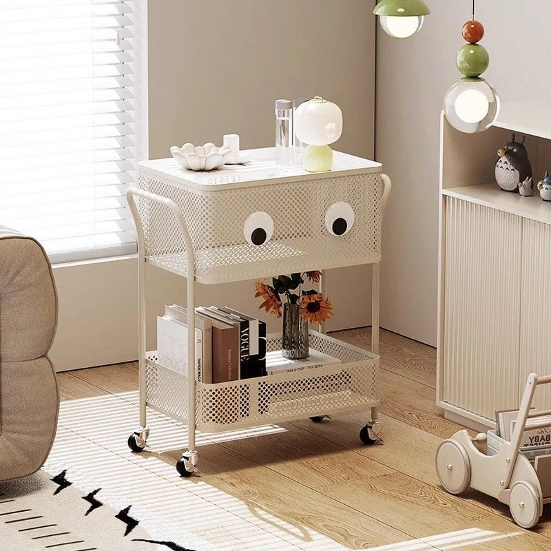 Contemporary Simplicity Rectangular Iron Tray Top Bracket End Table 2-Tier Rolling Cart For Living Room