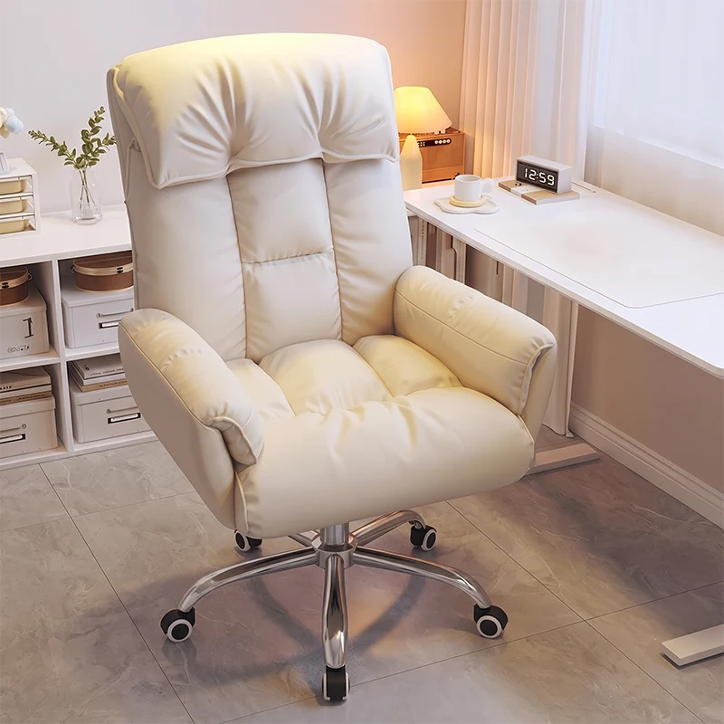 Modern Minimalist Synthetic Fabric Stainless Steel Square Seat Desk Chair With Adjustable Backrest & Swivel Base For Home Office