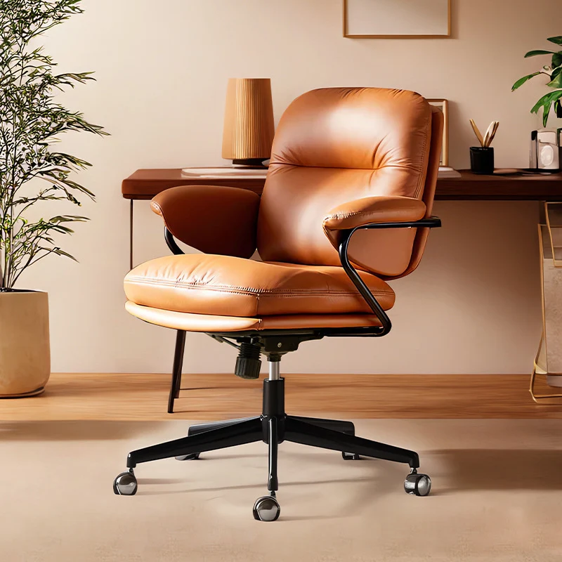 Contemporary Nordic PU Leather Square Desk Chair With Swivel & Height Adjustment For Home Office