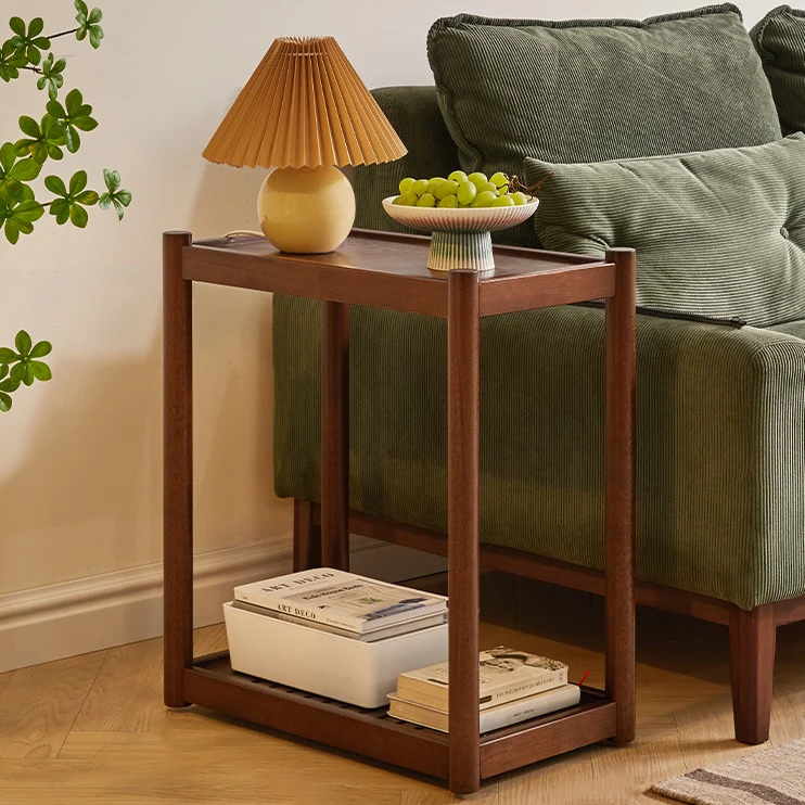 Modern Minimalist Solid Wood Rectangular End Table 2-Tiers For Living Room