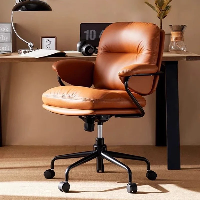 Contemporary Luxury Square Faux Leather Upholstered Height Adjustable Swivel Desk Chair Armrest For Home Office