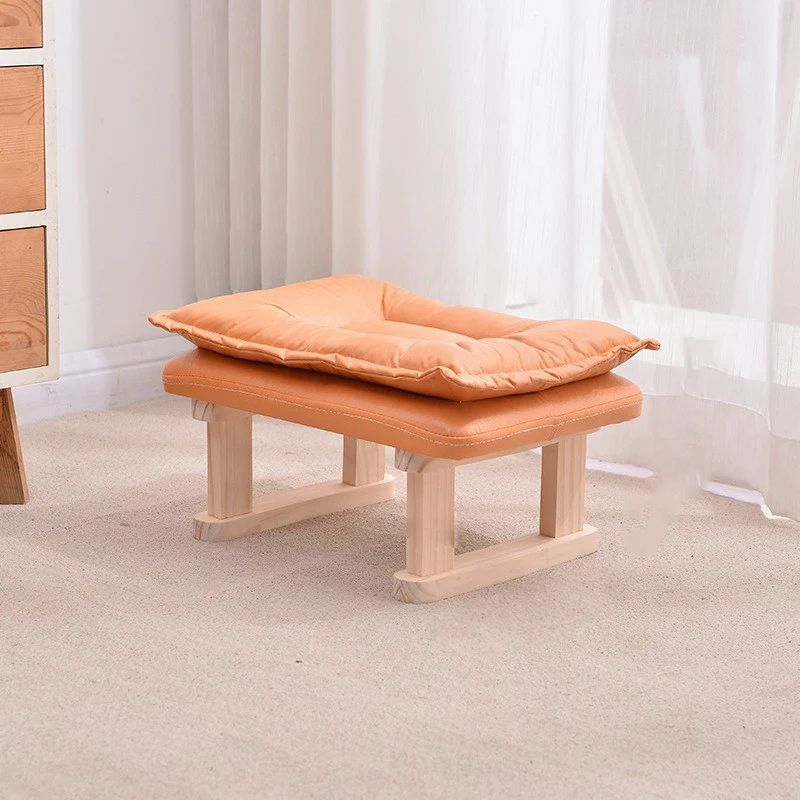 Contemporary Nordic Square Rubberwood Tech Fabric Footstool Backless Armless For Living Room