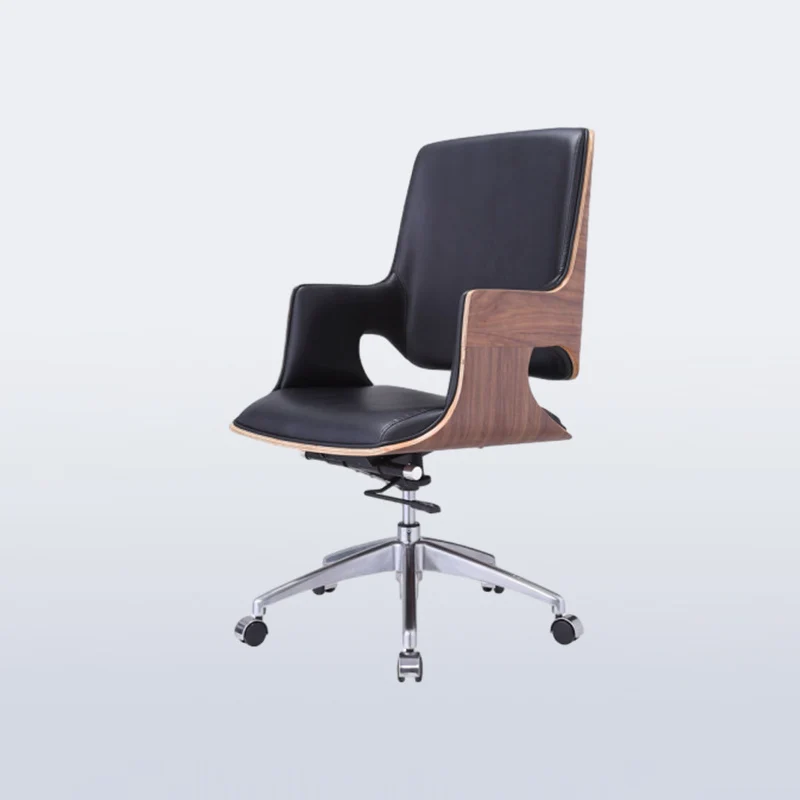 Contemporary Nordic Microfiber & Genuine Leather Steel Aluminum Alloy Square Desk Chair Adjustable Height Rotating With Backrest And Armrests For Home Office And Study