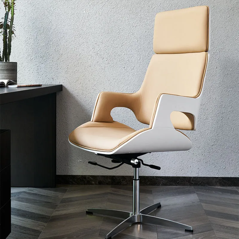 Contemporary Nordic Microfiber & Genuine Leather Steel Aluminum Alloy Rectangular Desk Chair Adjustable Height Rotating With Headrest Backrest Armrests For Home Office And Study