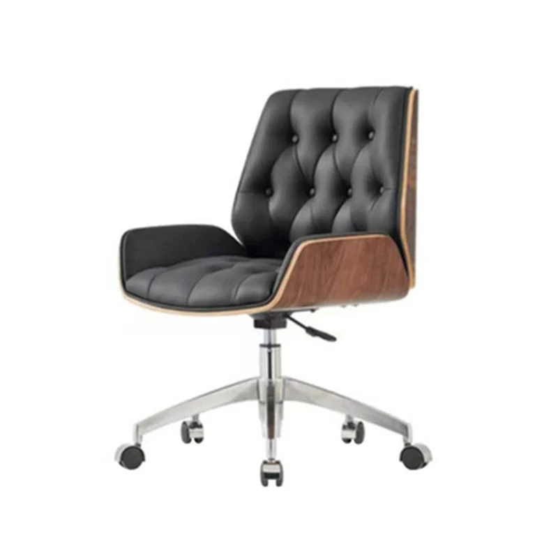Contemporary Nordic Swivel Microfiber & Genuine Leather Plywood Steel Square Desk Chair With Armrest And Backrest For Home Office Or Study