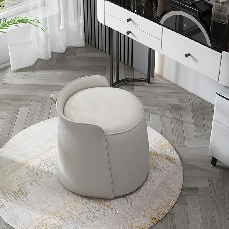Contemporary Nordic Cylindrical Bucket Rotatable Synthetic Fabric Plywood Vanity Stool Backless Armless For Living Room