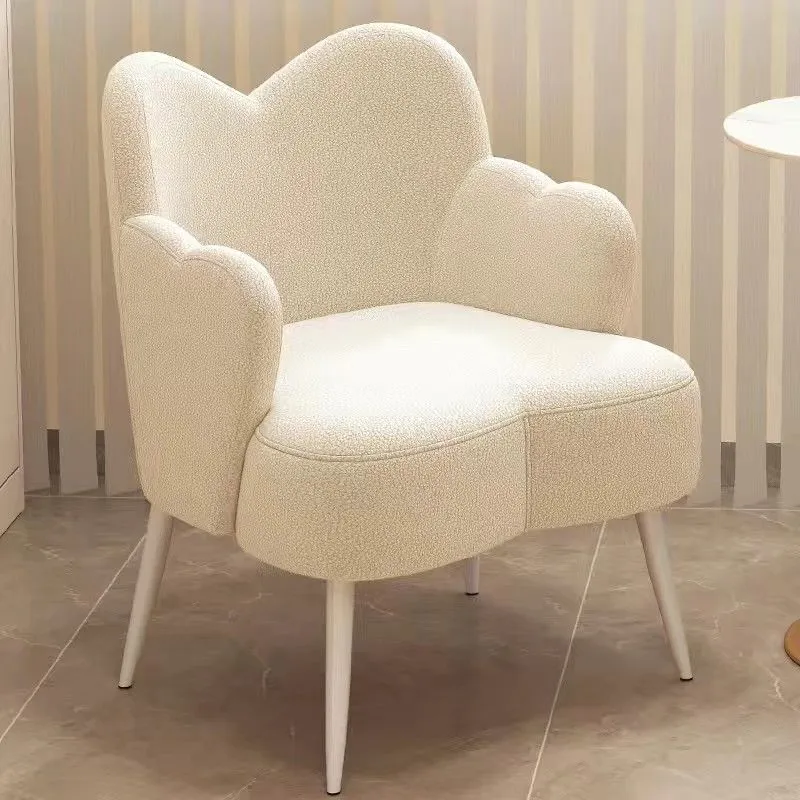 Contemporary Nordic Sherpa Fabric & Metal Curved Back Vanity Stool For Bedroom