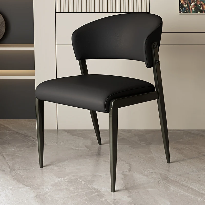 Contemporary Scandinavian PU Leather Carbon Steel Rounded Square Curved Dining Chair Backrest For Living Room & Dining Room