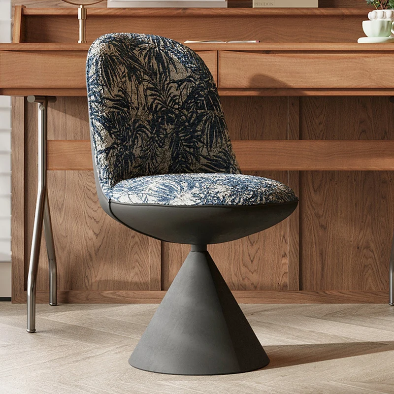 Modern Minimalist Curved Conical Linen Sherpa Fabric Carbon Steel Vanity Stool Backrest Armless For Bedroom