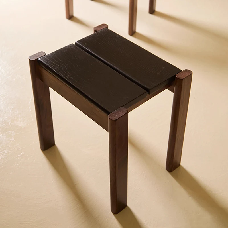 Traditional Japanese Solid Rubberwood Square Vanity Stool For Bedroom, Living Room & Entryway