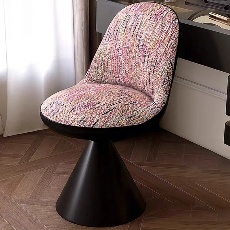 Contemporary Nordic Round Linen Cat Scratch Leather Plywood Iron Swivel Vanity Stool Backrest Armless For Bedroom