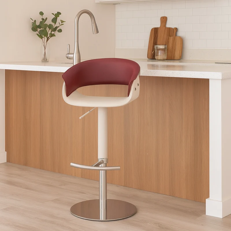 Modern Minimalist Curved Stainless Steel Saddle-Style Faux Leather Bar Stool Backless Armless For Dining Room & Kitchen