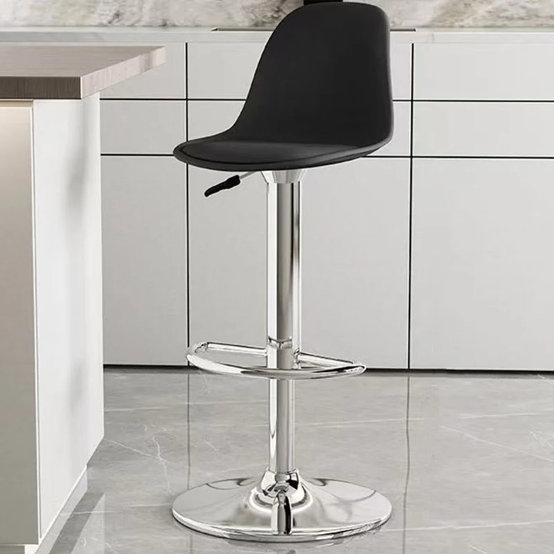 Modern Minimalist Curved PP Stainless Steel Artificial Leather Bar Stool Backrest Armless For Dining Room & Kitchen