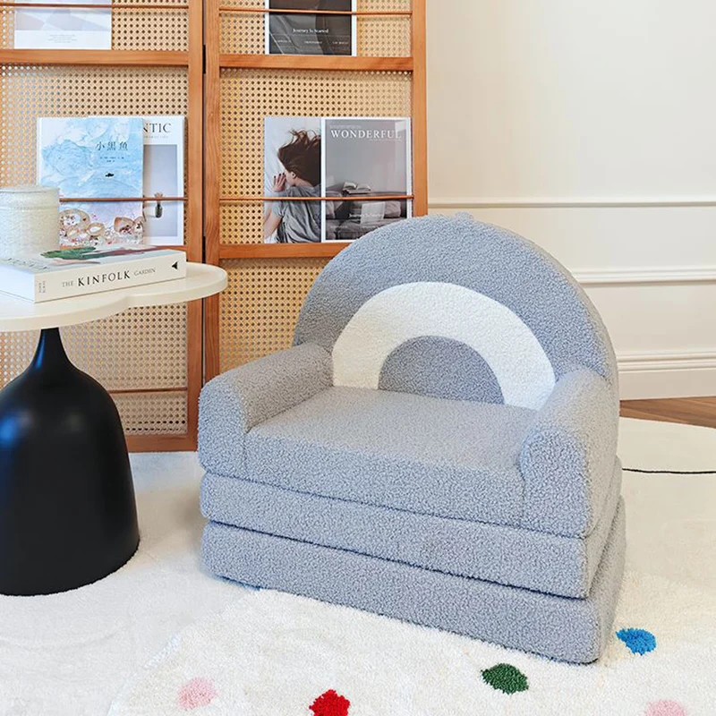 Contemporary Creative Curved Teddy Velvet Foam Kids Foldable Accent Chair Backrest Armrest For Living Room