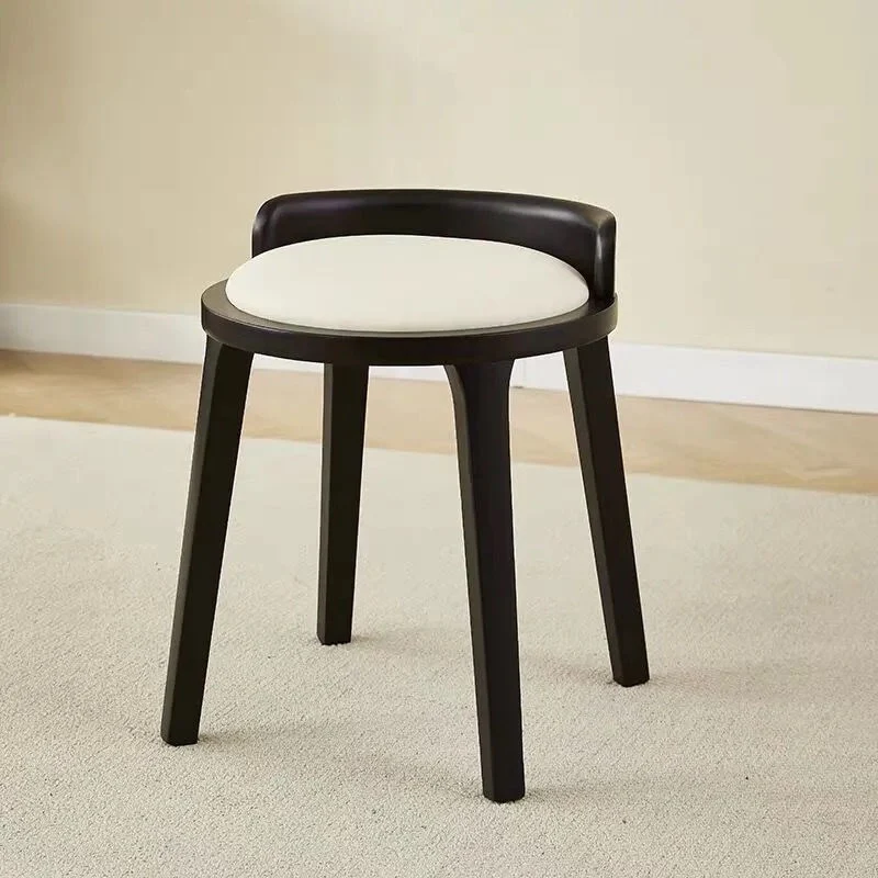 Modern Minimalist Round Faux Leather Oak Wood Low Stool For Living Room