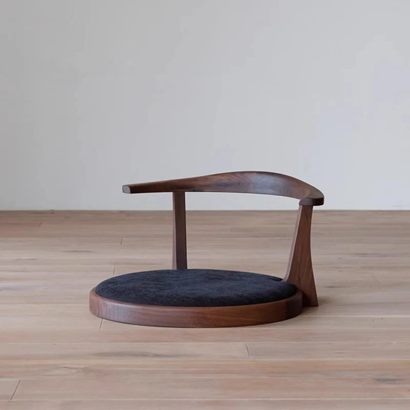 Traditional Japanese Round Ash Wood Solid Wood Velvet Fabric Backrest Chair For Living Room