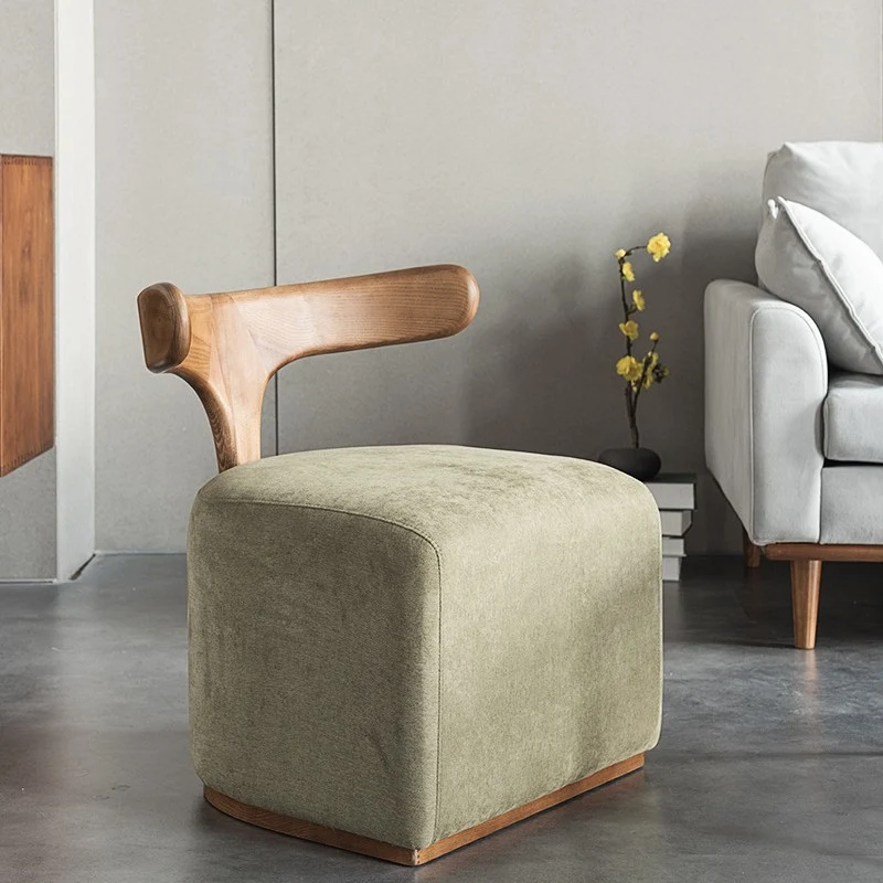 Contemporary Nordic Semi-circle Cotton-linen Ash Wood Accent Chair Backrest Armless For Living Room