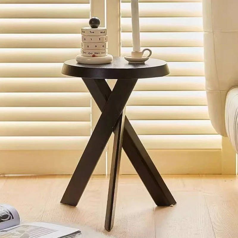 Traditional Vintage Rubberwood Round Cross Side Table 1 Tier For Living Room
