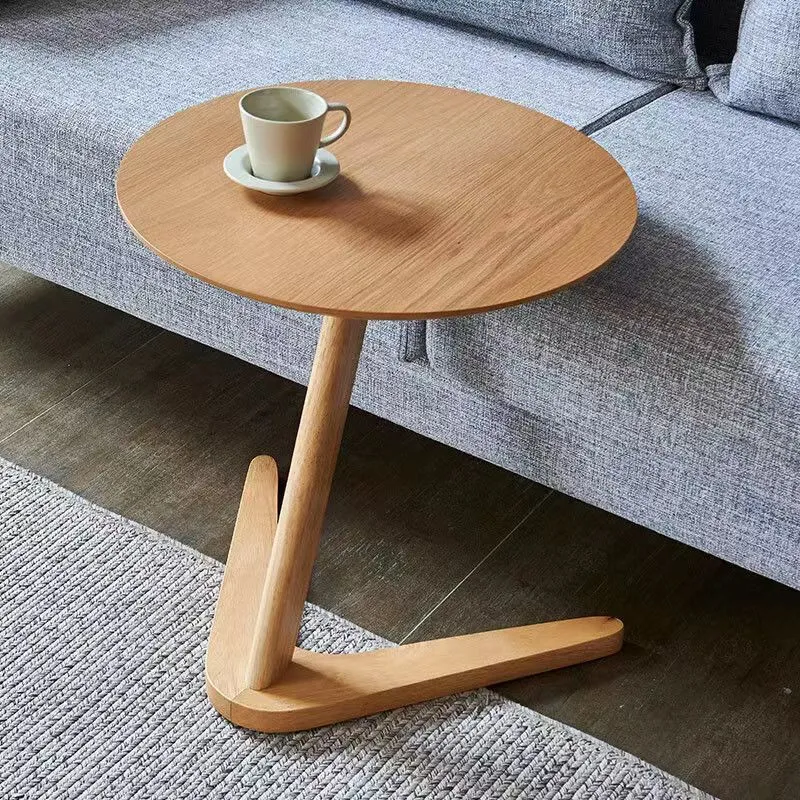 Traditional Chinese Solid Wood Round Triangle-Base End Table 1-Tier For Living Room