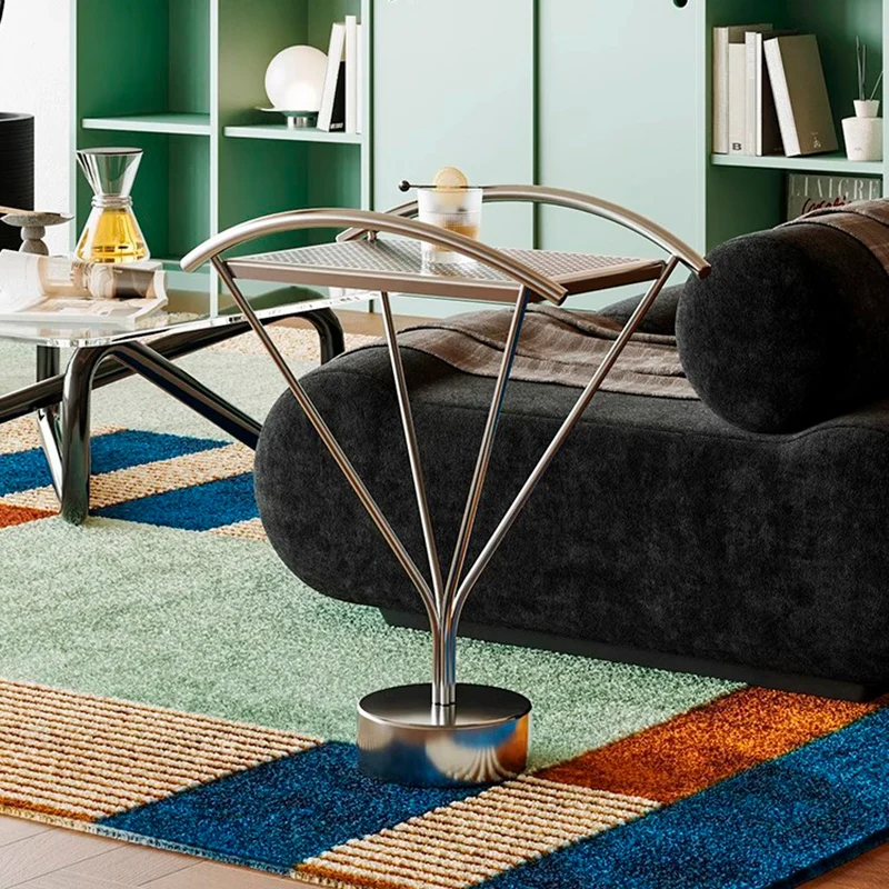 Contemporary Creative Stainless Steel Curved Hollow Square End Table 1-Tier For Living Room