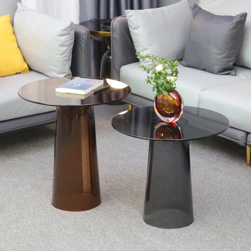Modern Luxury Round Tempered Glass Acrylic Side Table For Living Room