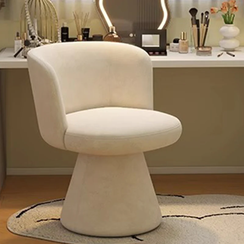 Contemporary Nordic Round Chenille Solid Wood 360°Swivel Vanity Stool Backrest Armless For Bedroom