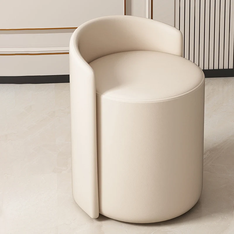 Modern Minimalist Round Faux Nappa Leather Lamb Fleece Poplar Wood Pine Wood Vanity Stool Backrest Armless For Bedroom
