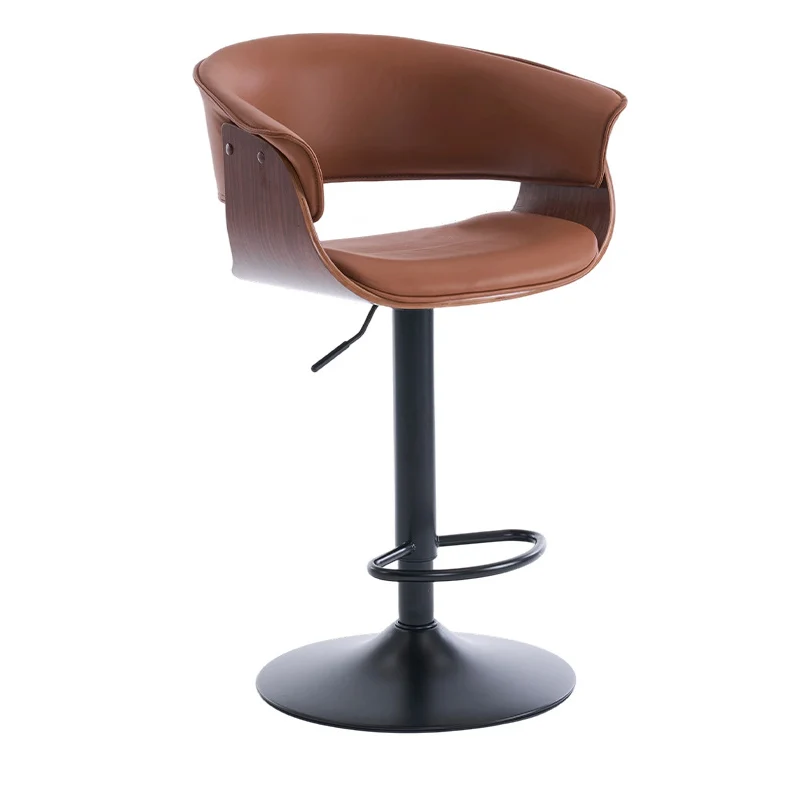 Modern Minimalist Square Rectangular Silicone Leather Solid Wood Iron Swivel Height-adjustable Bar Stool Backrest Armrest For Dining Room & Kitchen