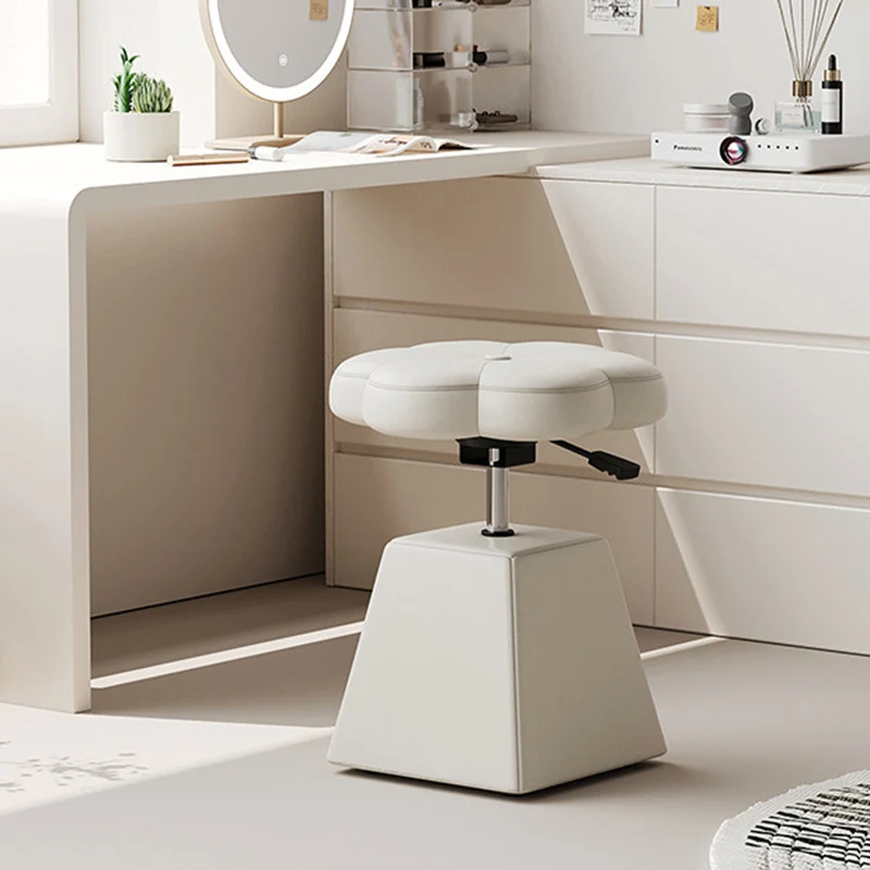 Traditional French Floral PU Leather Plywood Iron Sponge Liftable Swivel Vanity Stool Backless Armless For Bedroom