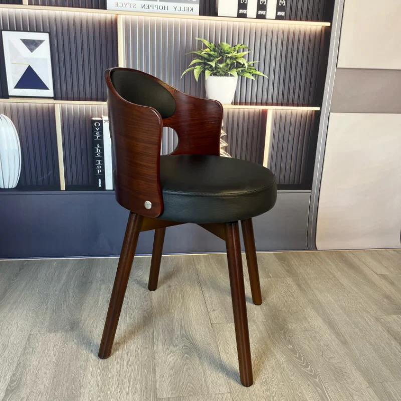 Traditional Vintage Curved Synthetic Leather Sponge Solid Wood Multi-layer Board Solid Wood Dining Chair Backrest For Dining Room