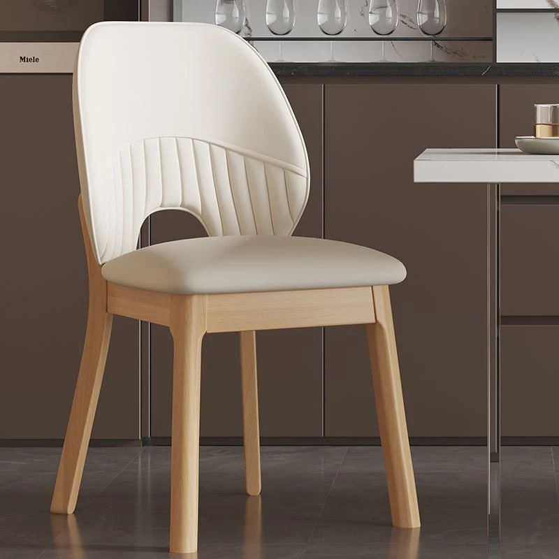 Modern Minimalist Curved Cat-Scratch-Resistant Leather Sponge Rubberwood Dining Chair Backrest For Dining Room