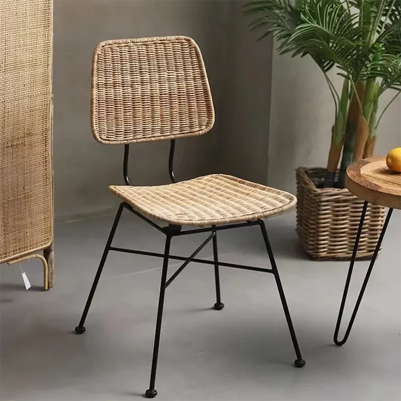Sleek Minimalist Iron Frame Chair - Hand-Woven Breathable Rattan Dining Chair For Dining Room & Kitchen