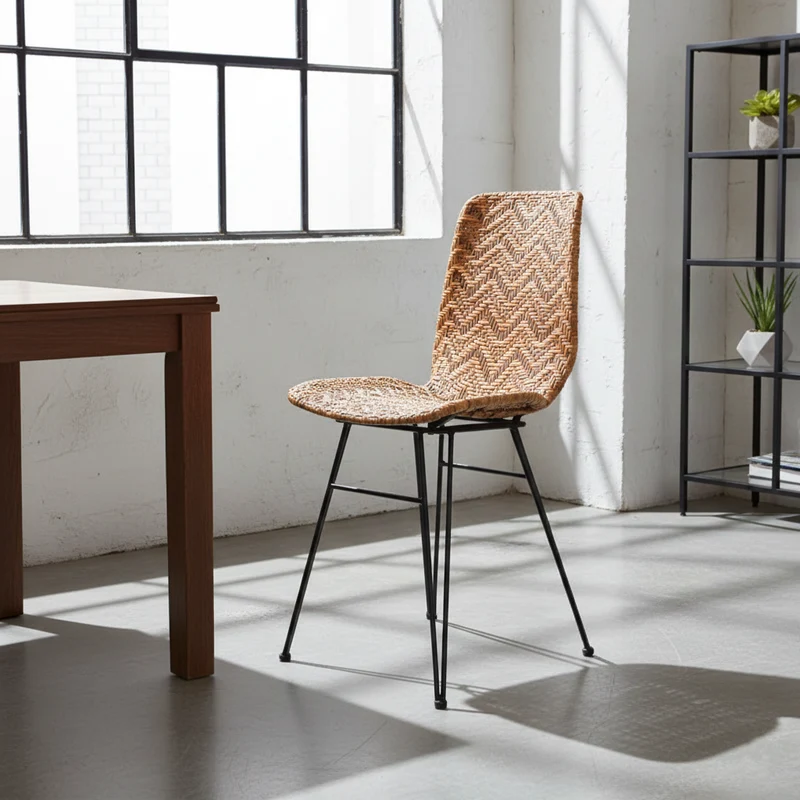 Rust-Proof Iron Frame Dining Chair - Lightweight Hand-Woven Rattan Weaving Chair For Dining Room