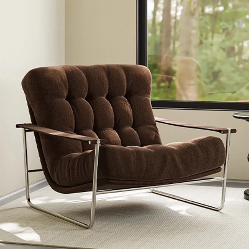 Contemporary Nordic Square Rectangular Corduroy Stainless Steel Accent Chair Backrest Armrest For Living Room