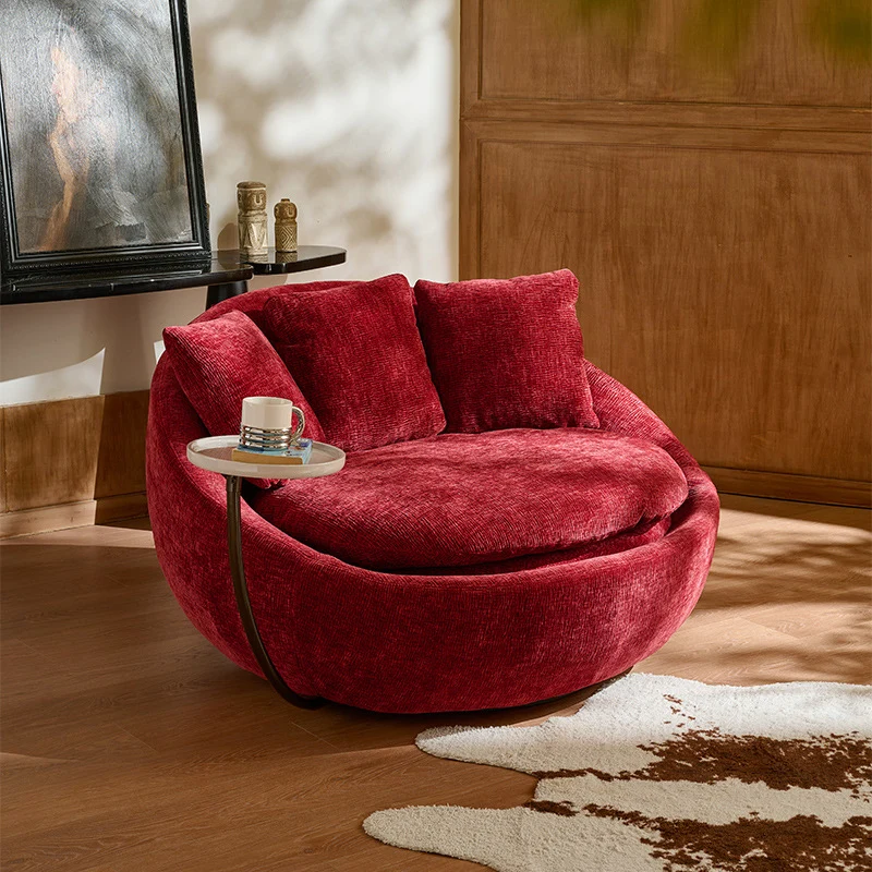 Traditional Vintage Curved Chenille Velvet Sponge Pearl Cotton Solid Wood Hardware Accent Chair Backrest For Living Room