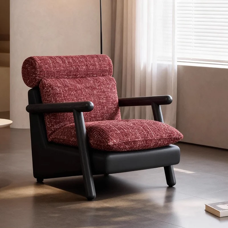 Contemporary Retro Square Rectangular Cotton-linen Ash Wood Removable Accent Chair Backrest Armrest For Living Room