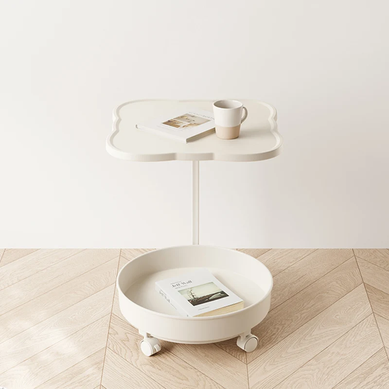Contemporary Nordic Clover Eco-Friendly HDPE Movable End Table 2-Tier For Living Room & Bedroom