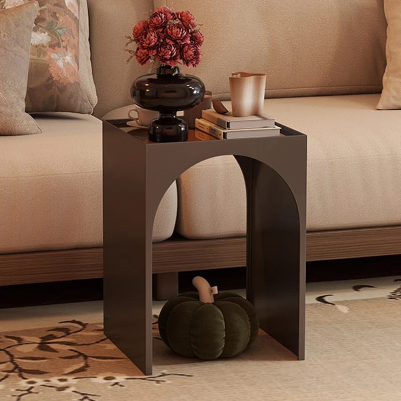Contemporary Industrial Rectangular Arch Iron Tempered Glass End Table 1-Tier For Living Room & Bedroom