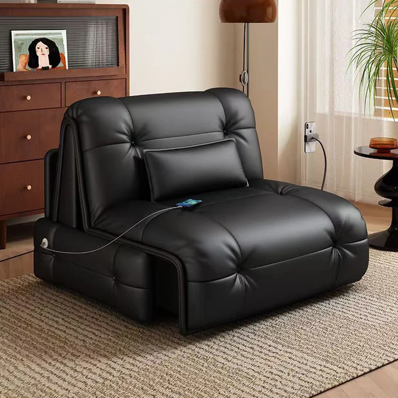 Modern Minimalist Rectangular Faux Leather Carbon Steel Foldable Accent Chair Backrest Armless For Living Room