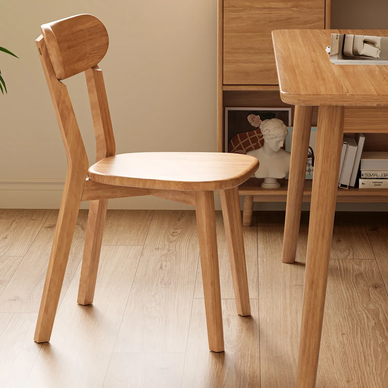 Contemporary Scandinavian Rubberwood Fabric Curved Dining Chair With Backrest For Dining Room