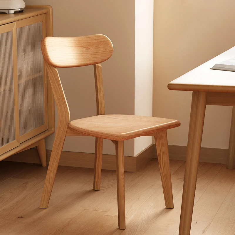 Traditional Chinese Rubberwood Curved Dining Chair With Backrest For Dining Room