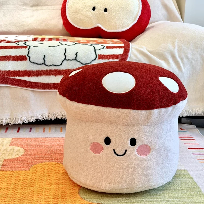 Contemporary Creative Cartoon Mushroom Short Plush EPP Kids Low Stool Backless Armless For Living Room