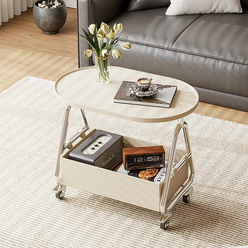 Contemporary Nordic Oval Eco-Friendly Vacuum-Formed Board Stainless Steel Cat Scratching Leather Movable End Table 1-Basket For Living Room