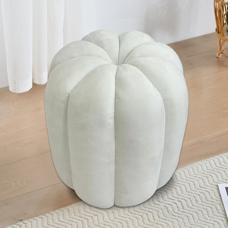 Contemporary Creative Soft Velvet Sherpa Fabric Pumpkin-Shaped Plywood Vanity Stool For Bedroom