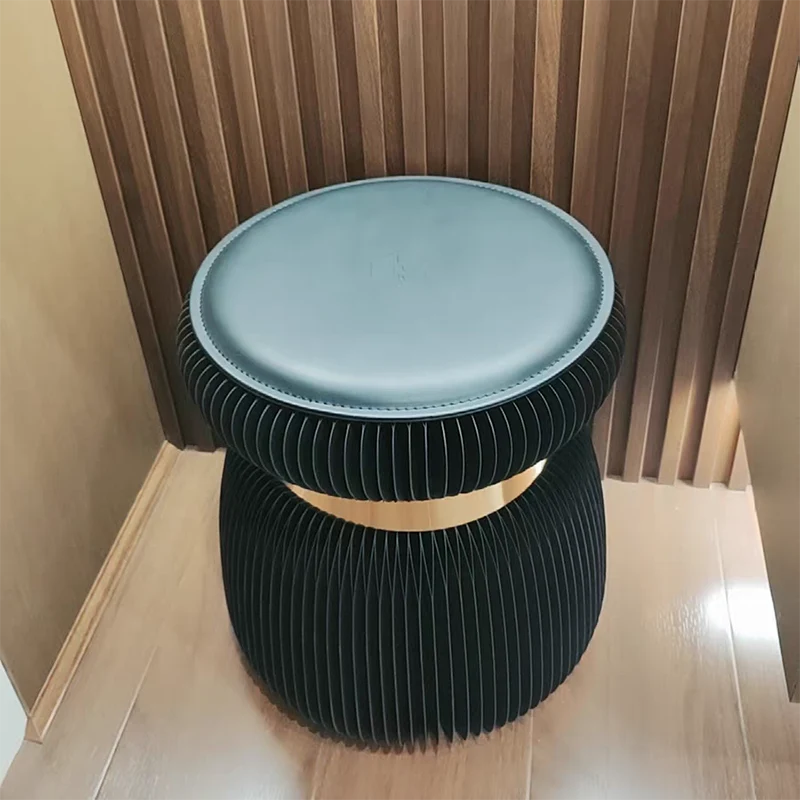 Modern Art Deco Kraft Paper Acrylic Metal PU Leather Round Foldable Low Stool For Entryway & Living Room