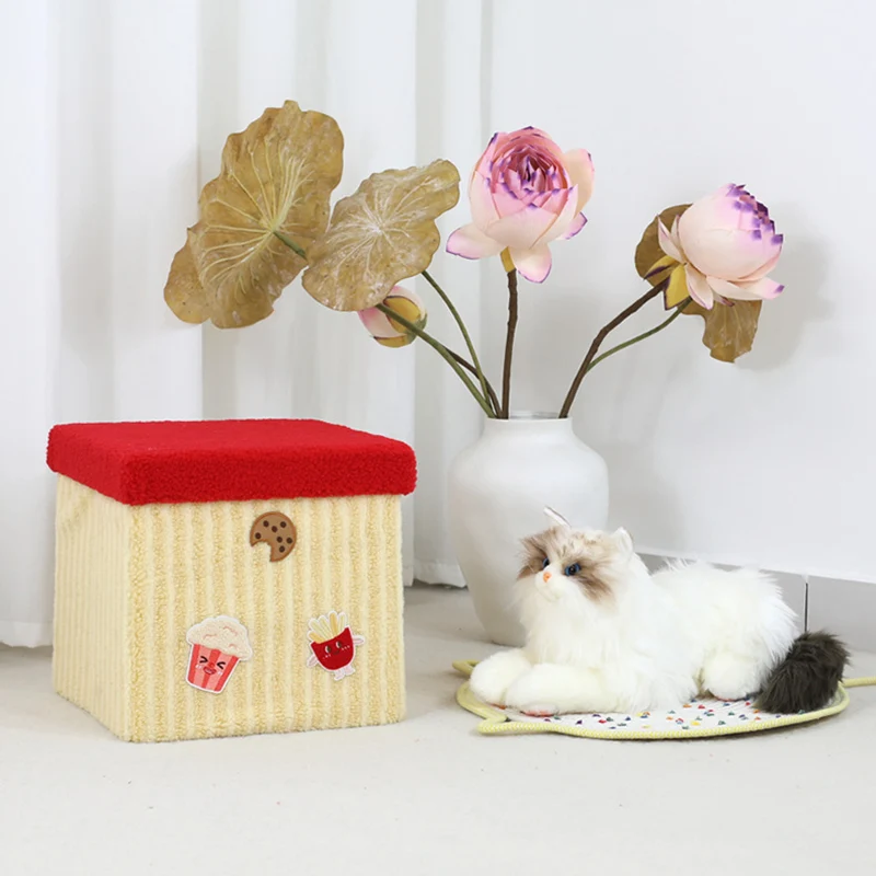 Contemporary Creative MDF & Cotton Square Kids Low Stool With Foldable Design & 1-Storage Space For Entryway And Living Room