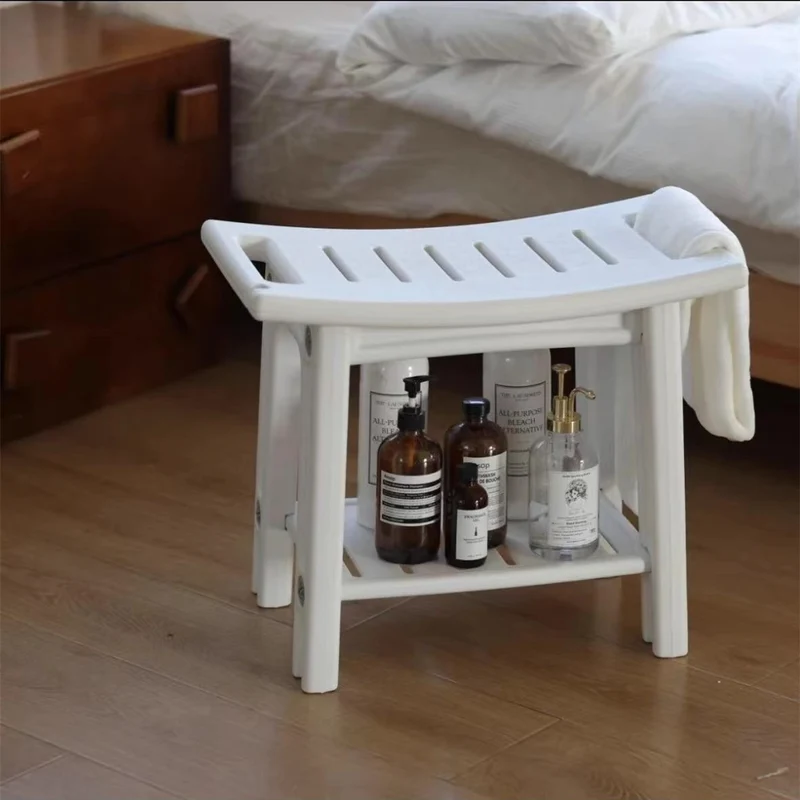 Modern Minimalist Curved Rectangular HDPE Plastic Waterproof Low Stool Backless Armless For Bathroom