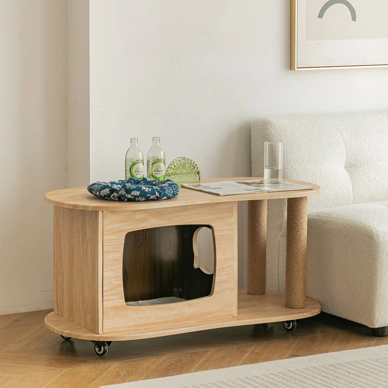 Modern Minimalist Oval MDF Paper Tube Movable End Table 1-Cabinet For Living Room
